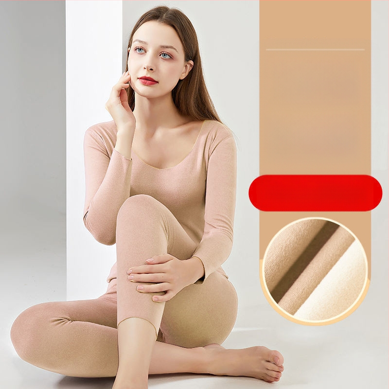 Termalni komplet za jesen/zimu, bez šavova, fleece podstava, za muškarce i žene, V-izrez, dugi rukav, hlače, mješavina poliestera, 201–250 g/m2.