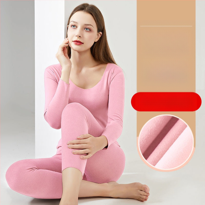 Termalni komplet za jesen/zimu, bez šavova, fleece podstava, za muškarce i žene, V-izrez, dugi rukav, hlače, mješavina poliestera, 201–250 g/m2.