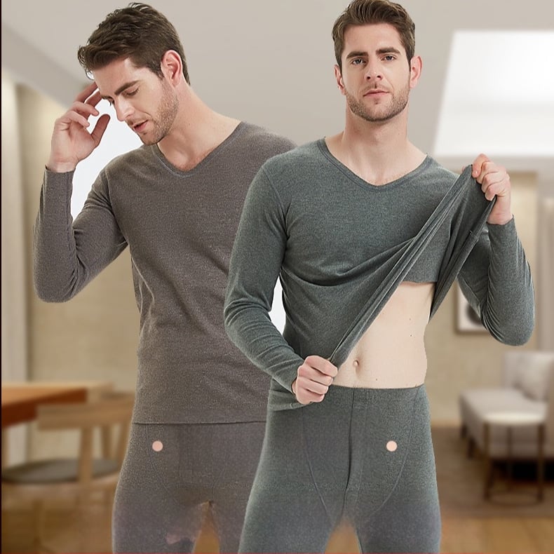 Muški bezšivni termalni komplet donjeg rublja, jednofazni rebrasti uzorak, debeli 251–300 g/m² poliester, pulover s V-izrezom, dugi rukav, jednoslojni