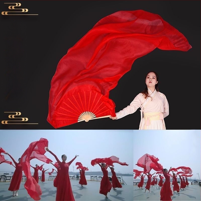 Копринен танцов фен, китайски стил, дълъг дизайн, античен стил, лято 2021