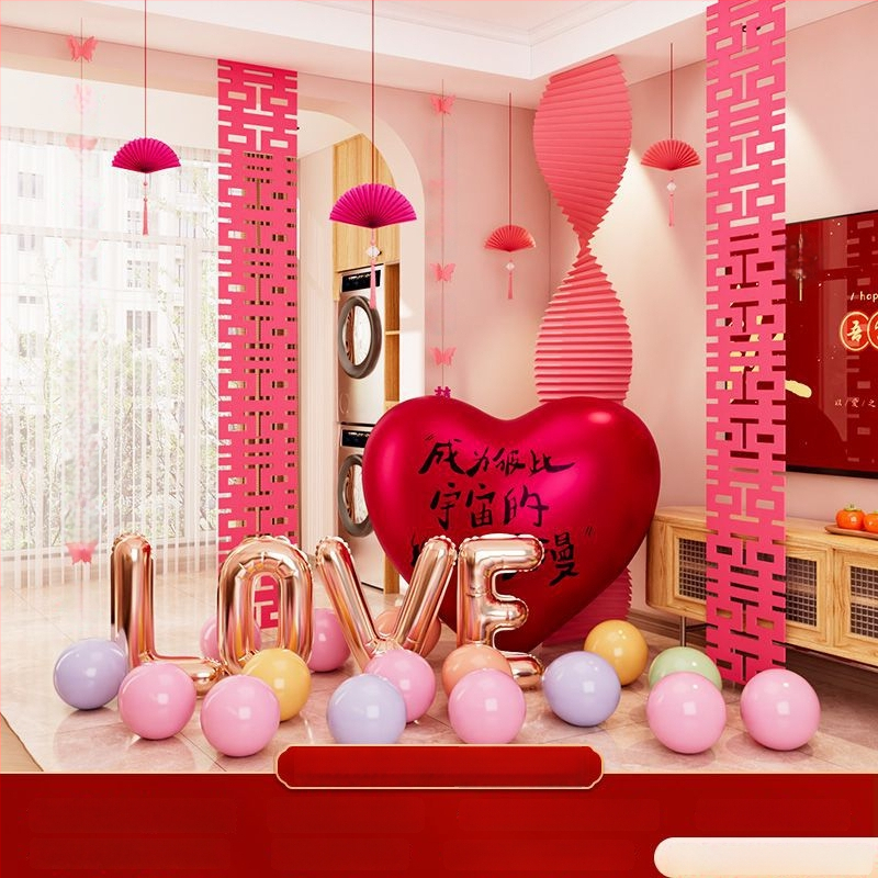 Сватбен комплект за декорация на спалнята, от нетъкан текстил, с дизайн на гофрирана хартия, опаковка Opp торба, подходящ като подарък за двойка, за сватба