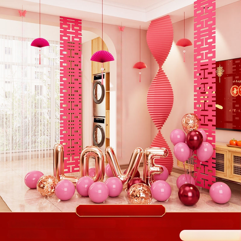 Сватбен комплект за декорация на спалнята, от нетъкан текстил, с дизайн на гофрирана хартия, опаковка Opp торба, подходящ като подарък за двойка, за сватба