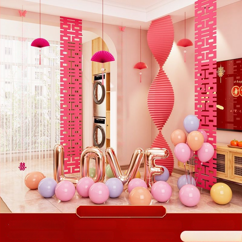 Сватбен комплект за декорация на спалнята, от нетъкан текстил, с дизайн на гофрирана хартия, опаковка Opp торба, подходящ като подарък за двойка, за сватба