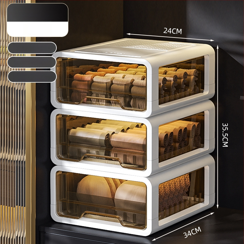 Прозрачна пластмасова кутия за съхранение с чекмедже за дрехи и бельо, марка met, персонализиране чрез печат на лого, стил лайт лукс