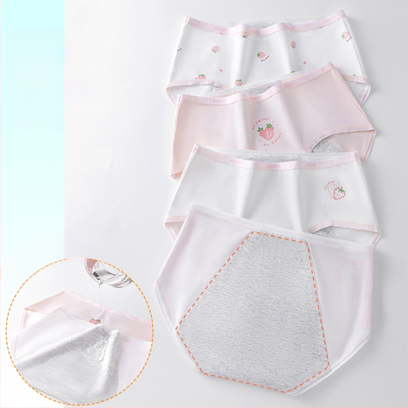 Дамски периодни бикини за момичета, 95% памук, антибактериално, защита по време на менструация, средна талия, подплата 100% памук, принт модел