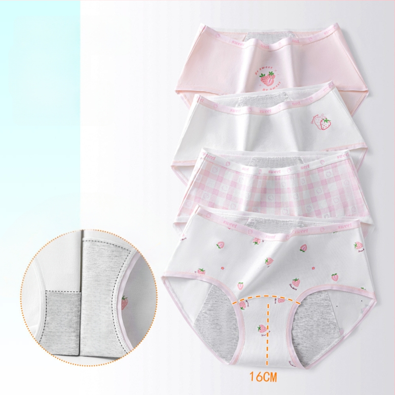 Дамски периодни бикини за момичета, 95% памук, антибактериално, защита по време на менструация, средна талия, подплата 100% памук, принт модел