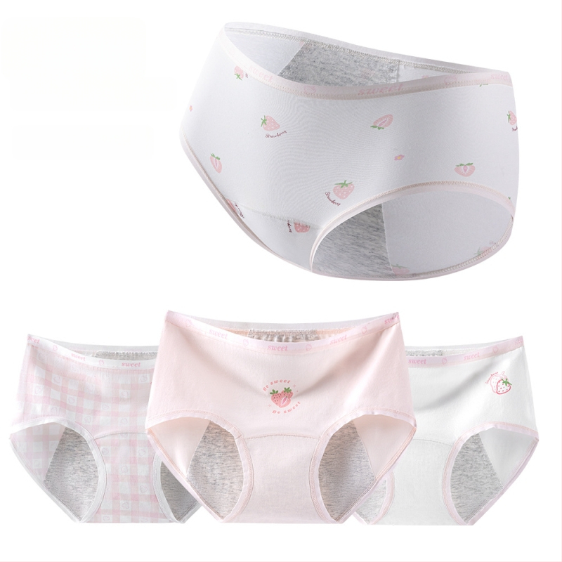 Дамски периодни бикини за момичета, 95% памук, антибактериално, защита по време на менструация, средна талия, подплата 100% памук, принт модел