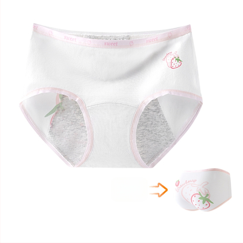 Дамски периодни бикини за момичета, 95% памук, антибактериално, защита по време на менструация, средна талия, подплата 100% памук, принт модел