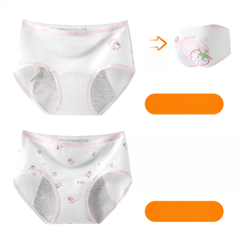 Дамски периодни бикини за момичета, 95% памук, антибактериално, защита по време на менструация, средна талия, подплата 100% памук, принт модел