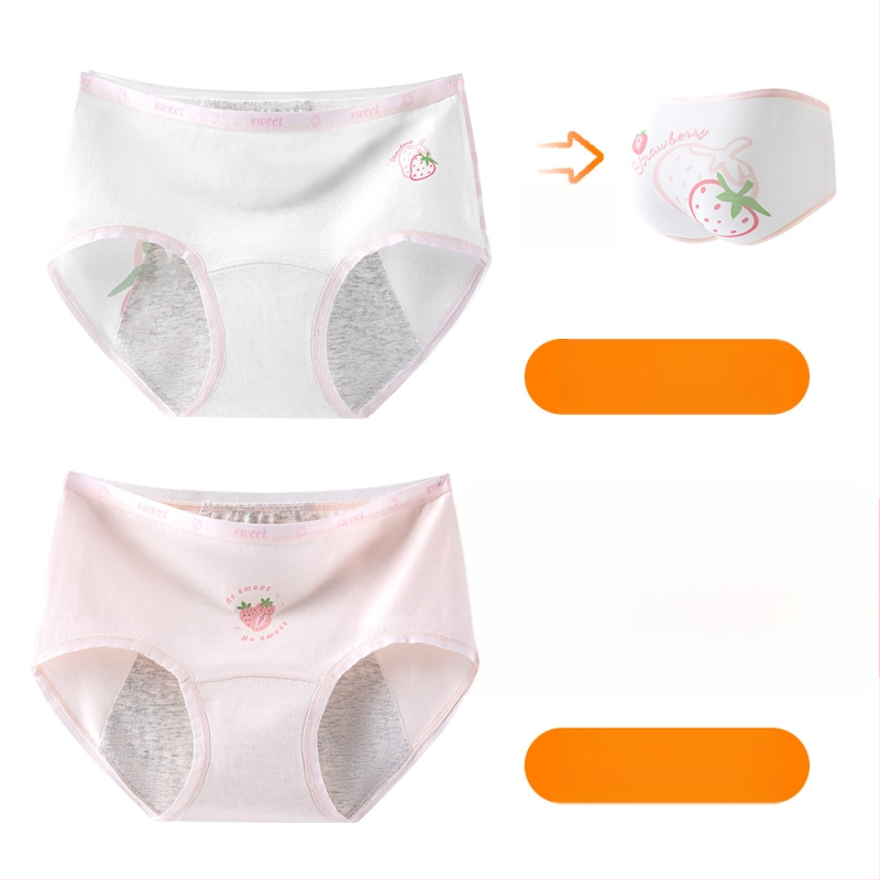 Дамски периодни бикини за момичета, 95% памук, антибактериално, защита по време на менструация, средна талия, подплата 100% памук, принт модел