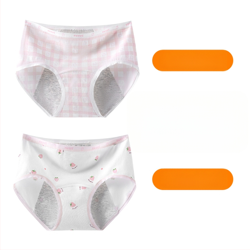 Дамски периодни бикини за момичета, 95% памук, антибактериално, защита по време на менструация, средна талия, подплата 100% памук, принт модел