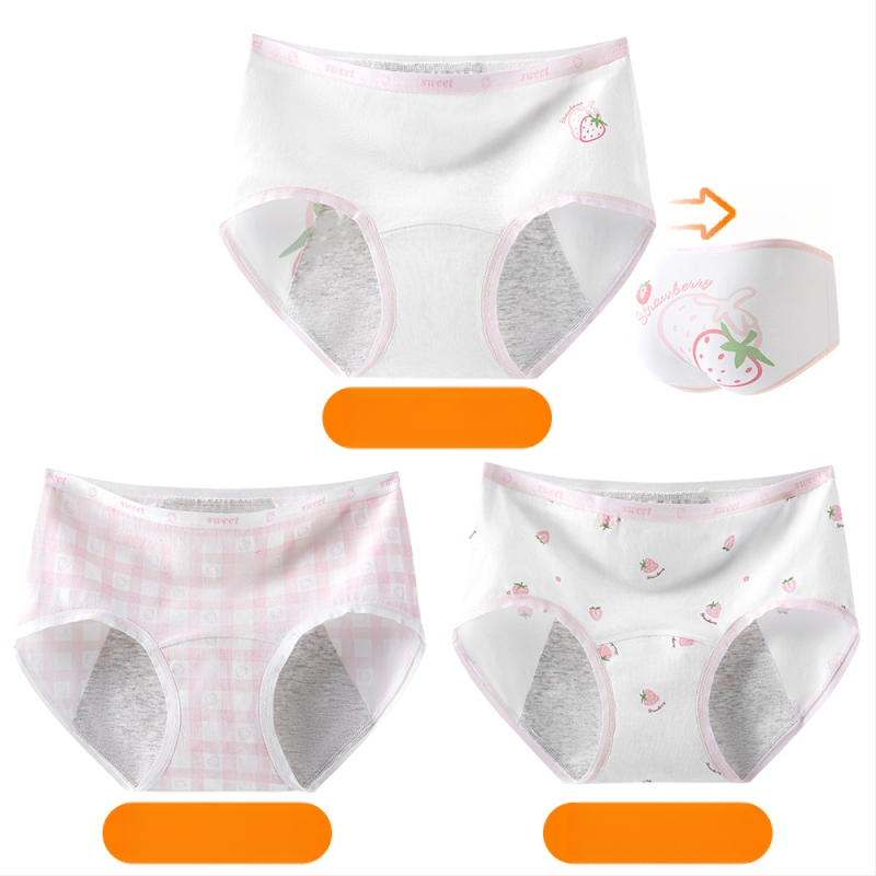 Дамски периодни бикини за момичета, 95% памук, антибактериално, защита по време на менструация, средна талия, подплата 100% памук, принт модел