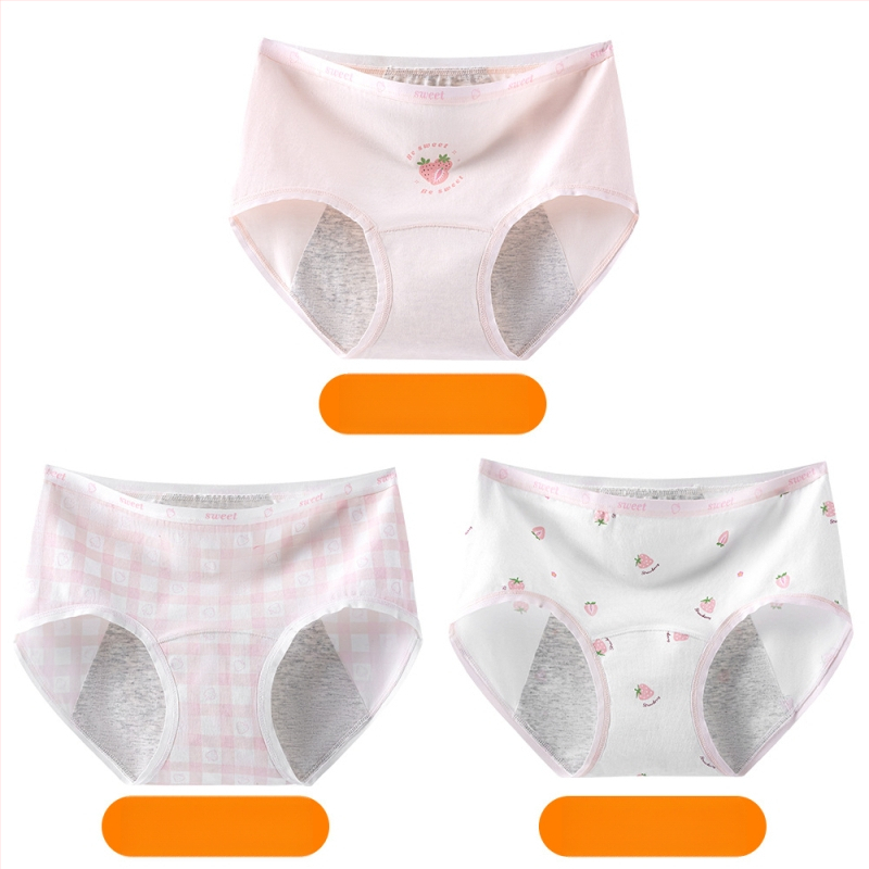 Дамски периодни бикини за момичета, 95% памук, антибактериално, защита по време на менструация, средна талия, подплата 100% памук, принт модел