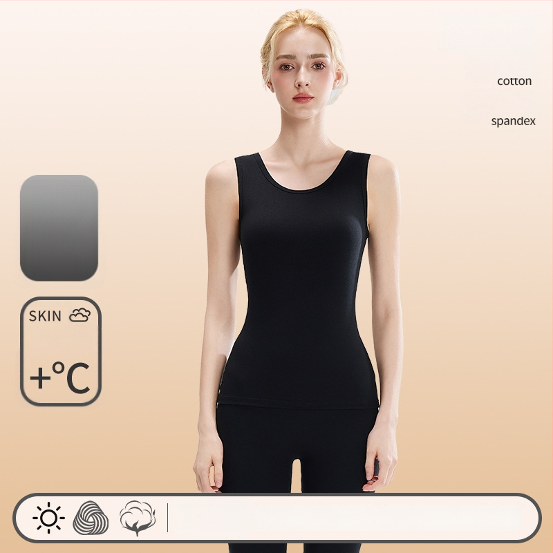 Moteriška medvilninė termovestė — apvali kaklo linija, pagrindinis sluoksnis arba tinkama nešiojimui laukei, 95–100% medvilnė, 201–250 g/m², vienos spalvos