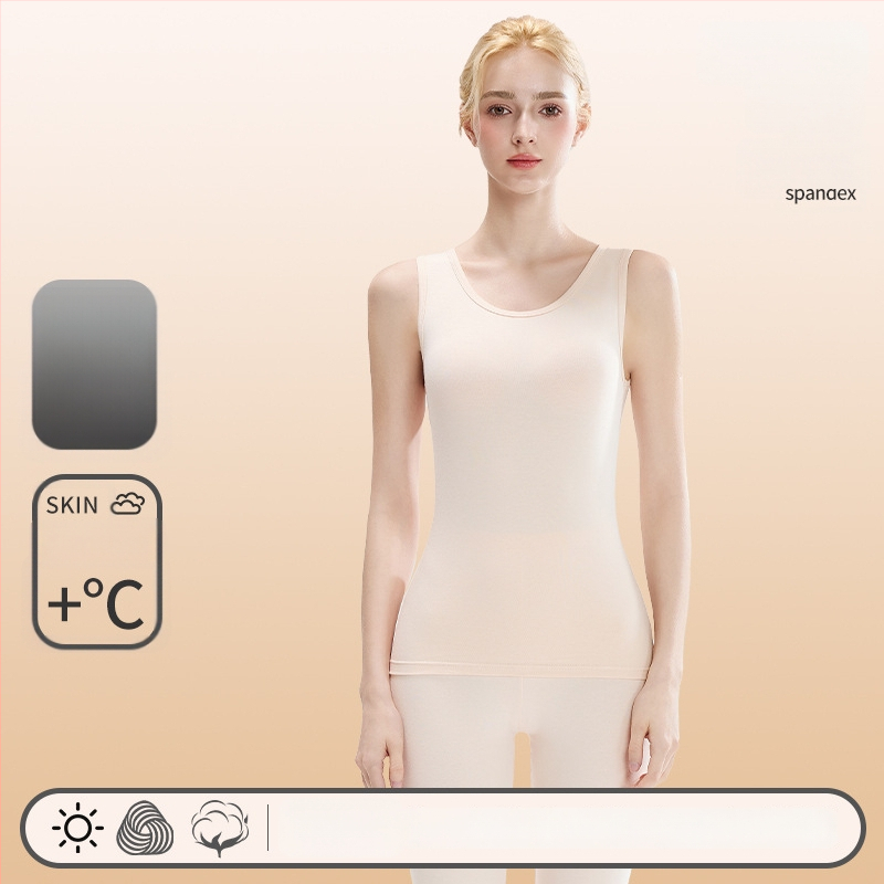 Moteriška medvilninė termovestė — apvali kaklo linija, pagrindinis sluoksnis arba tinkama nešiojimui laukei, 95–100% medvilnė, 201–250 g/m², vienos spalvos