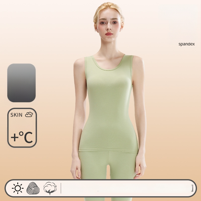 Moteriška medvilninė termovestė — apvali kaklo linija, pagrindinis sluoksnis arba tinkama nešiojimui laukei, 95–100% medvilnė, 201–250 g/m², vienos spalvos