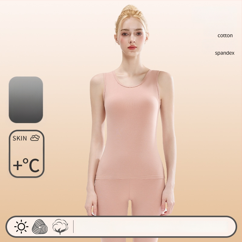 Moteriška medvilninė termovestė — apvali kaklo linija, pagrindinis sluoksnis arba tinkama nešiojimui laukei, 95–100% medvilnė, 201–250 g/m², vienos spalvos