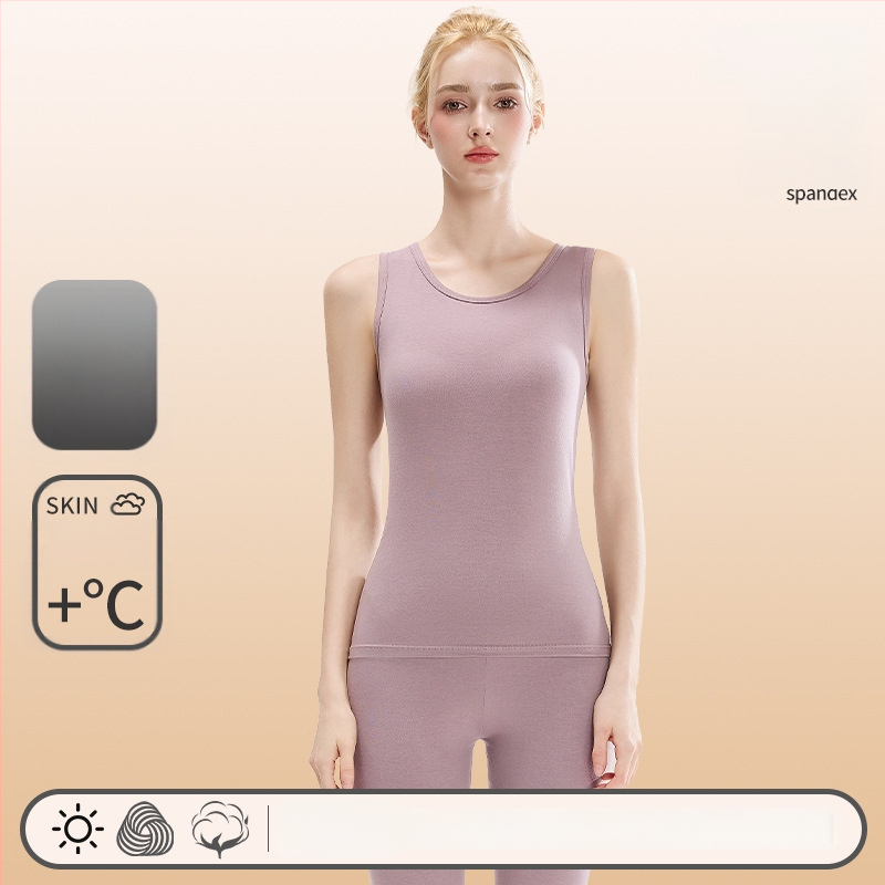 Moteriška medvilninė termovestė — apvali kaklo linija, pagrindinis sluoksnis arba tinkama nešiojimui laukei, 95–100% medvilnė, 201–250 g/m², vienos spalvos