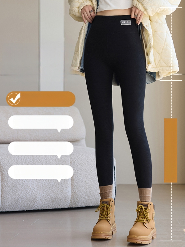 Termo leggingsid kõrgema vöökohtaga ja fleece'iga vooderdusega naistele, tihe lõige, puuvillasegu, talve 2025