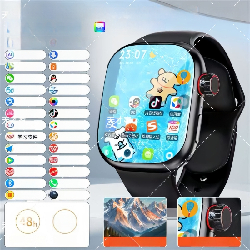 Έξυπνο ρολόι για ενήλικες και μαθητές με εφαρμογές προς λήψη, αναζήτηση ερωτήσεων, παιχνίδια με κάρτες και διπλό σύστημα Morse κώδικα (λουρί σιλικόνης, καντράν σε μορφή βαρελιού, Bluetooth)