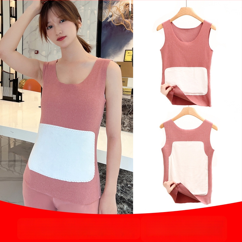 Moteriška terminė liemenė su fliso įdanga, be siūlių, storesnis poliesterio Derong audinys, vienos spalvos dizainas, velūro aplikacija, apvali kaklo linija