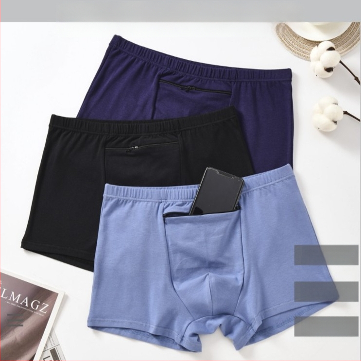 Meeste anti-kraapuv bokserid fläpp tasku ja topelt tõmblukkidega, hingav puuvillane trikotaaž, keskmine vöökoht, ühtlane muster, 90–95% puuvillasisaldus, kõigile aastaaegadele