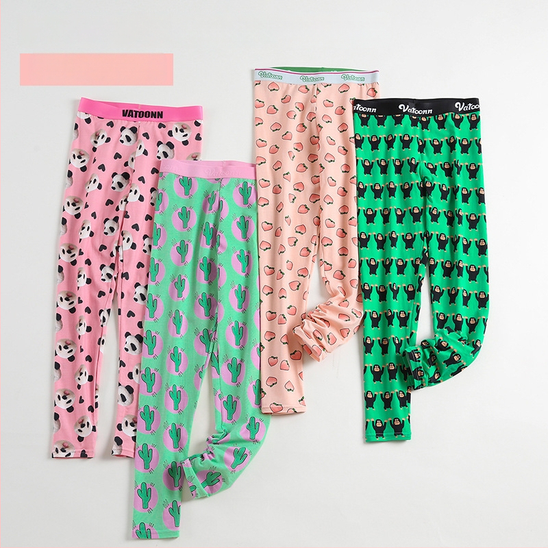 Moteriški medvilniniai šilti kelniai su animacijos spaudu, vidurinis liemuo, prigludęs kirpimas, vieno sluoksnio