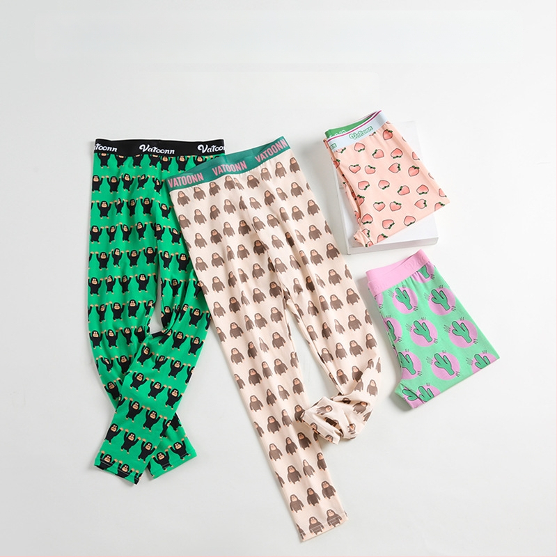 Moteriški medvilniniai šilti kelniai su animacijos spaudu, vidurinis liemuo, prigludęs kirpimas, vieno sluoksnio