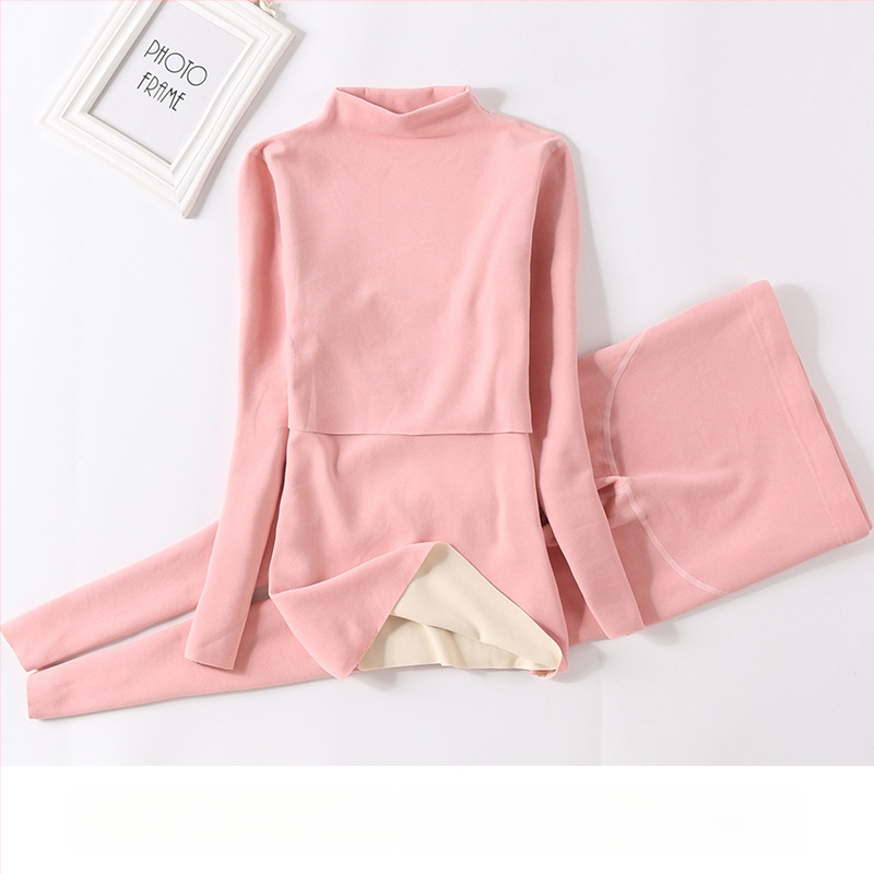 Nėščiosioms velūro termo komplektas su vidutinio aukščio kaklu, flisu viduje, rudens viršus ir kelnės žindymui po gimdymo