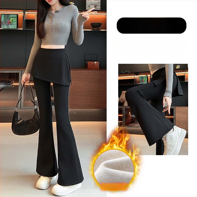 Pantalone za jogu s flis podstavom, lažni dvodijelni stil, debeli za jesen-zimu, vitka silueta, vanjski kompresijski legging