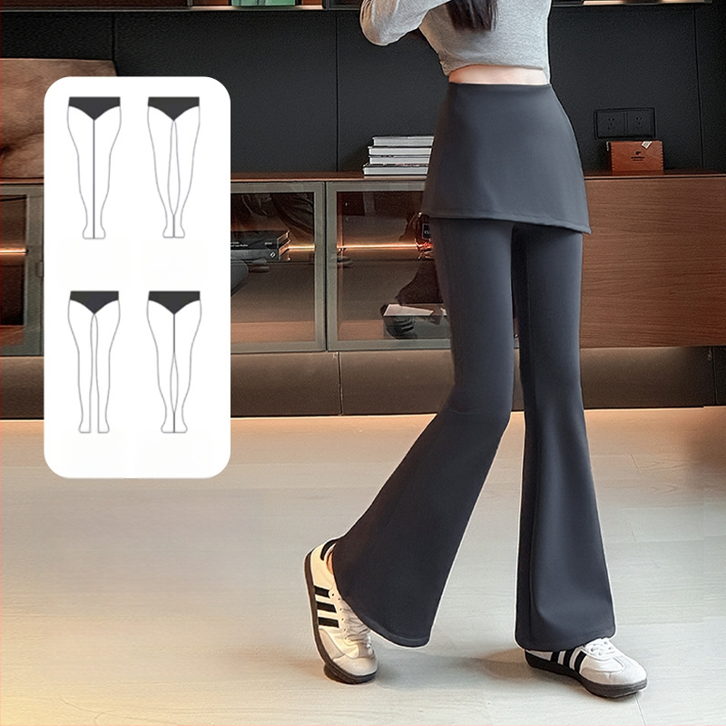 Pantalone za jogu s flis podstavom, lažni dvodijelni stil, debeli za jesen-zimu, vitka silueta, vanjski kompresijski legging