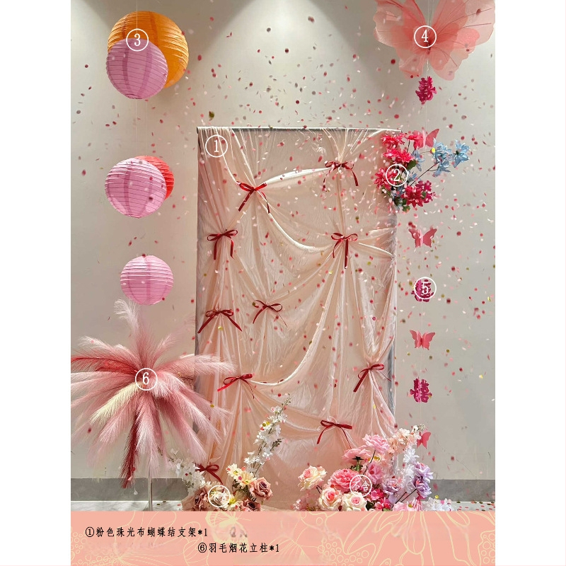 Розов комплект за декорация на сватбена стая – материал: прежда; за сватба; други сватбени принадлежности