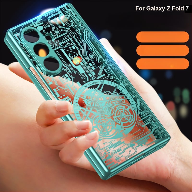 Samsung Galaxy Z Fold7 elektroplātēts mehāniskais viedtālruņa korpuss un pulksteņa aizsargkorpuss | Materiāls PC, Elektroplēšana, Šokam izturīgs, Magnētisks, Pretpirkstu nospiedumu