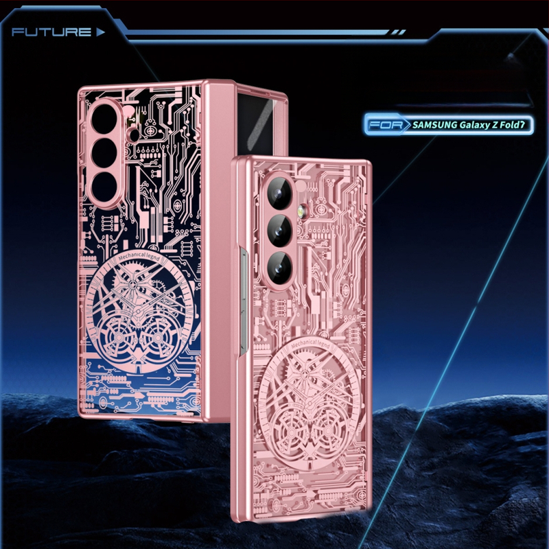 Samsung Galaxy Z Fold7 elektroplātēts mehāniskais viedtālruņa korpuss un pulksteņa aizsargkorpuss | Materiāls PC, Elektroplēšana, Šokam izturīgs, Magnētisks, Pretpirkstu nospiedumu