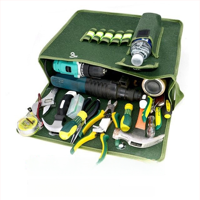 Платнена инструментална чанта, удебелена и износоустойчива, презрамка кръстосан стил, голям капацитет, за електрически и хардуерни задачи