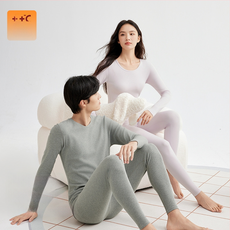 Unisex termalni komplet od 100% pamuka, gornji dio s dugim rukavima i hlače, okrugli izrez, jednovrstni, zadržava toplinu