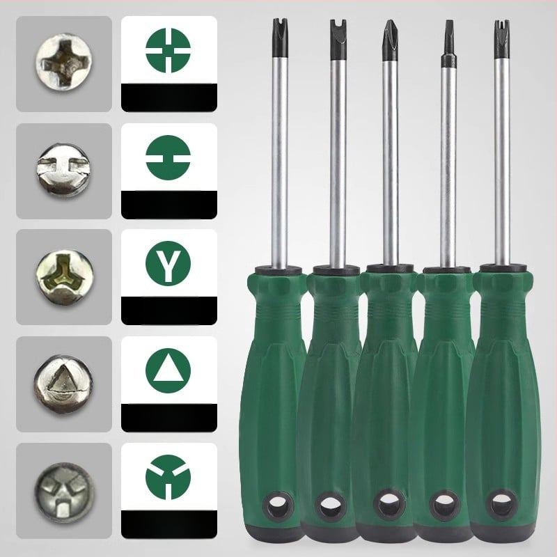 Specialiai suformuotas atsuktuvas su keliomis galvutėmis: U formos, vidinis kryžius, Y forma, plum blossom kryžius, trikampė; Cr-V plienas, neizoliuota, 60 g