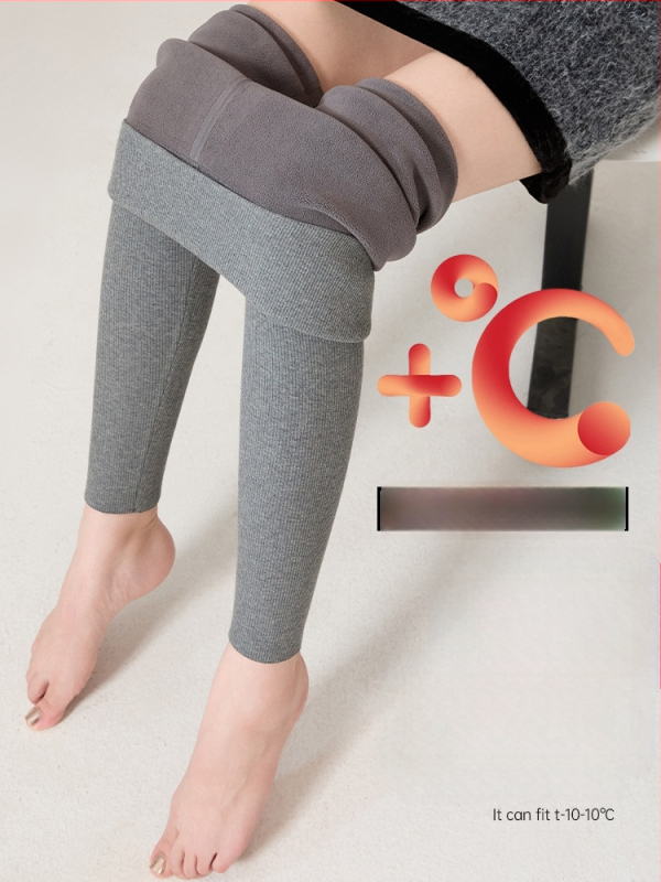 Bezšivne pamučne legice s fleece podstavom i prugastim uzorkom, duljina 9/10, debele, visoko elastične (pamuk-spandeks smjesa; pruge)