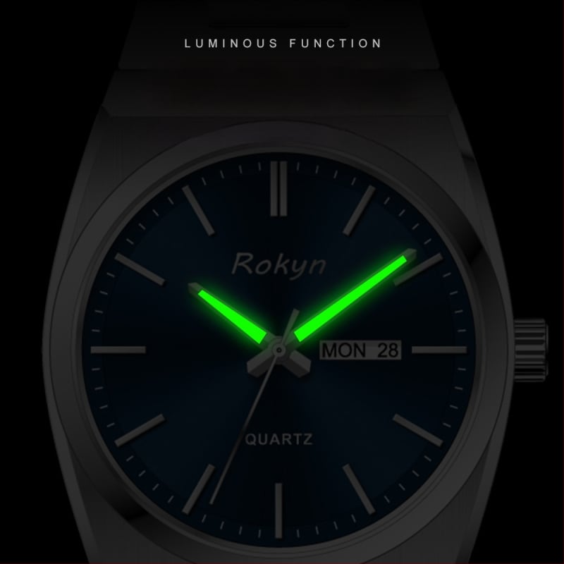 Īpaši plāni luksusa vīriešu pulkstenis, kvarca kustība, 30 m ūdensizturība, dubults kalendārs ar nedēļas dienas rādītāju, korpuss un siksna no nerūsējoša tērauda