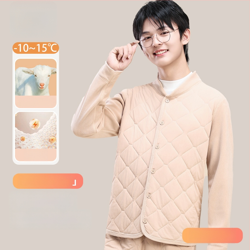 Unisex trodjelni set školskih uniform od ovčje vune: debeli kardigan s polugornim ovratnikom, prsluk i hlače, velur podstava, gustoća materijala 401–500 g/m2, uzrast 13–18 godina