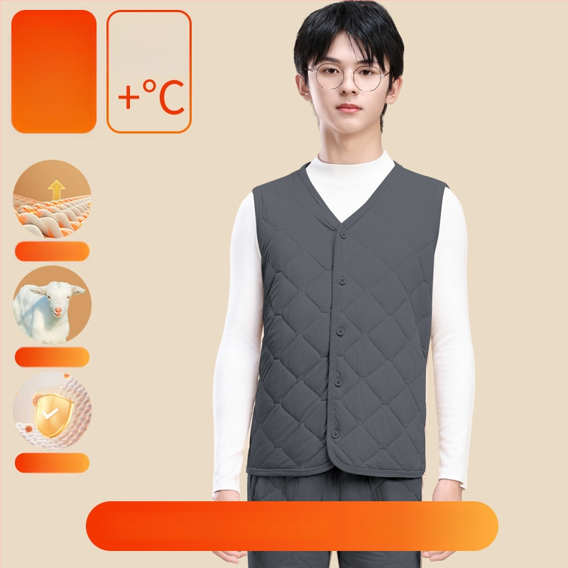 Unisex trodjelni set školskih uniform od ovčje vune: debeli kardigan s polugornim ovratnikom, prsluk i hlače, velur podstava, gustoća materijala 401–500 g/m2, uzrast 13–18 godina