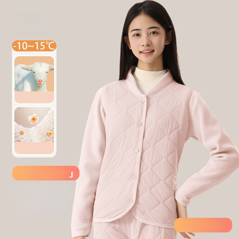 Unisex trodjelni set školskih uniform od ovčje vune: debeli kardigan s polugornim ovratnikom, prsluk i hlače, velur podstava, gustoća materijala 401–500 g/m2, uzrast 13–18 godina