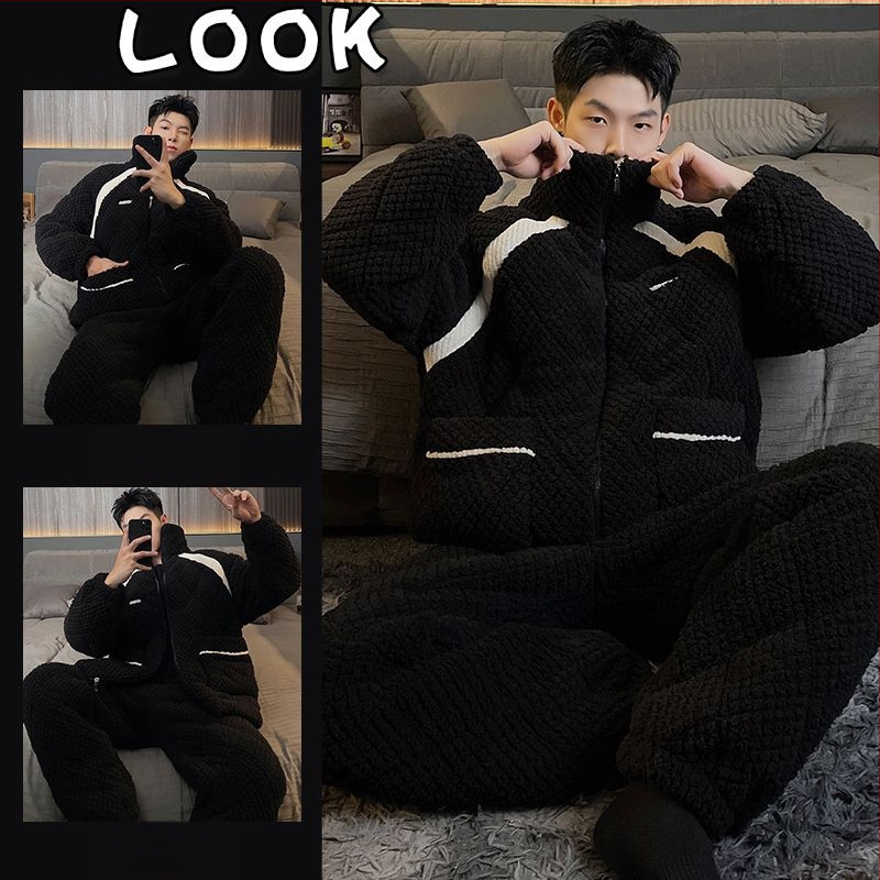 Elastinės medvilnės pižama su ilgomis rankovėmis, kvadratinė apykaklė, išlaiko šilumą