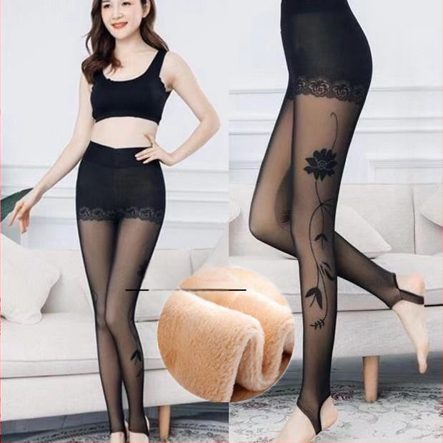 Женски зимни чорапогащи-леггинси от chenille със спандекс, висока еластичност, средна плътност, поддържат топлината