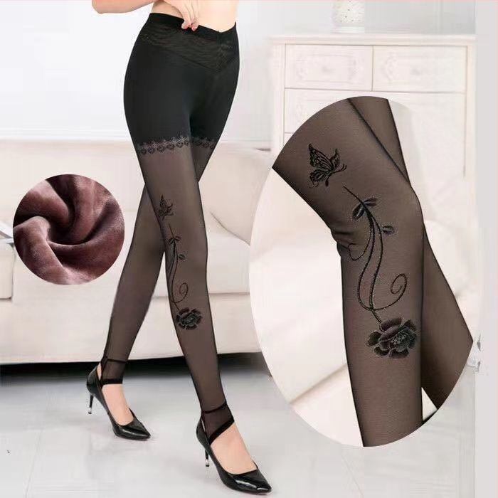 Женски зимни чорапогащи-леггинси от chenille със спандекс, висока еластичност, средна плътност, поддържат топлината