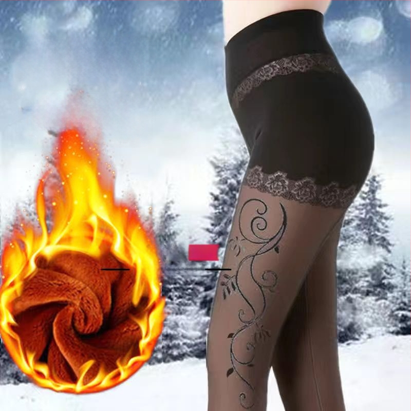 Женски зимни чорапогащи-леггинси от chenille със спандекс, висока еластичност, средна плътност, поддържат топлината