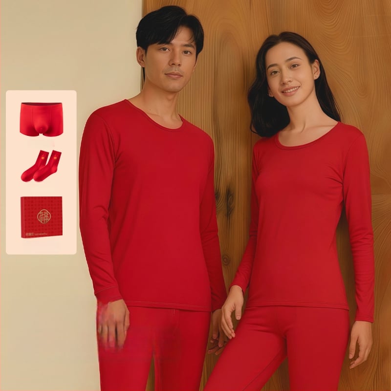 Unisex pamukasti termalni komplet, s fleksi podstavom, srednja debljina 181–200 g/m², gornji dio s okruglim izrezom i dugi rukav + hlače, porijeklo Suzhou, namijenjeno godini životinjskog znaka i svadbenim prilikama