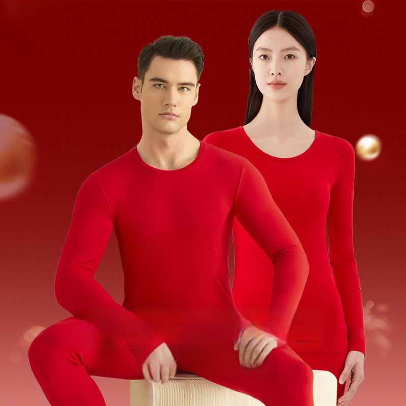 Unisex pamukasti termalni komplet, s fleksi podstavom, srednja debljina 181–200 g/m², gornji dio s okruglim izrezom i dugi rukav + hlače, porijeklo Suzhou, namijenjeno godini životinjskog znaka i svadbenim prilikama