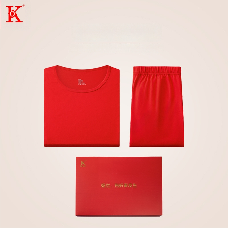 Unisex pamukasti termalni komplet, s fleksi podstavom, srednja debljina 181–200 g/m², gornji dio s okruglim izrezom i dugi rukav + hlače, porijeklo Suzhou, namijenjeno godini životinjskog znaka i svadbenim prilikama