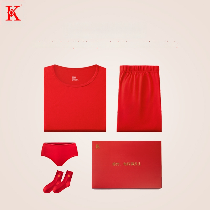 Unisex pamukasti termalni komplet, s fleksi podstavom, srednja debljina 181–200 g/m², gornji dio s okruglim izrezom i dugi rukav + hlače, porijeklo Suzhou, namijenjeno godini životinjskog znaka i svadbenim prilikama